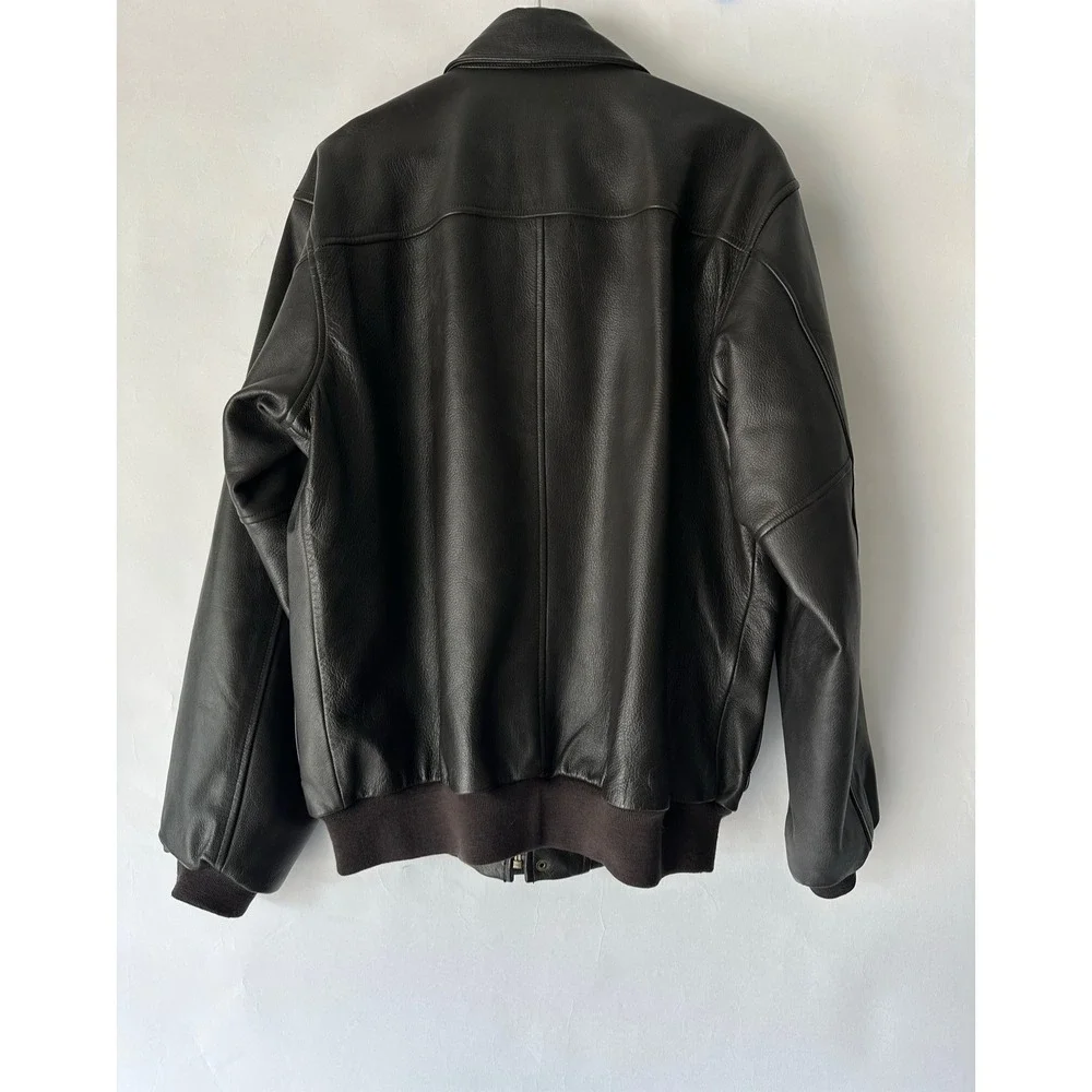 LL Bean Mens Brown Goatskin Leather A-2 Bomber Flight Jacket Size L Tall
